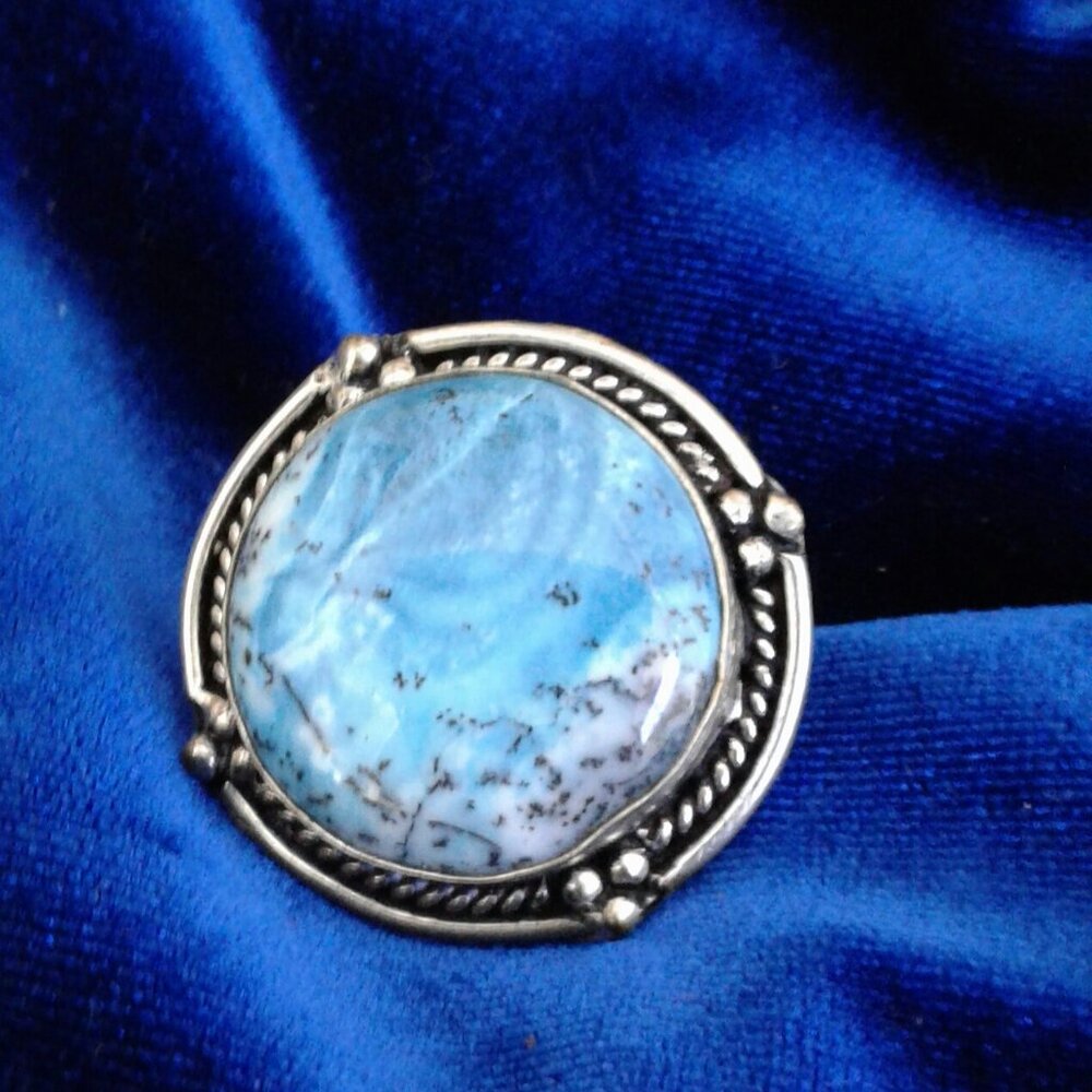 Beautiful Blue Dendritic Opal Ring